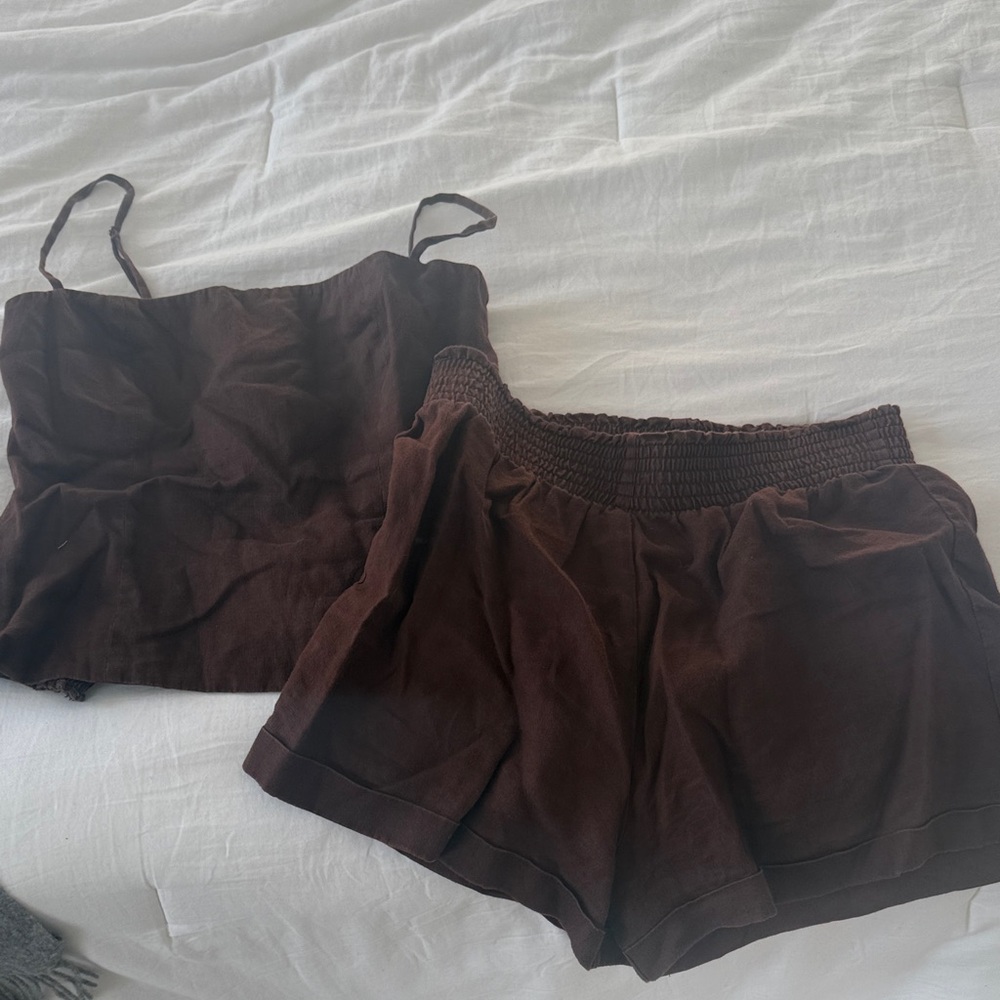 Reformation Chocolate Brown Two Piece Set! 100 Percent Linen